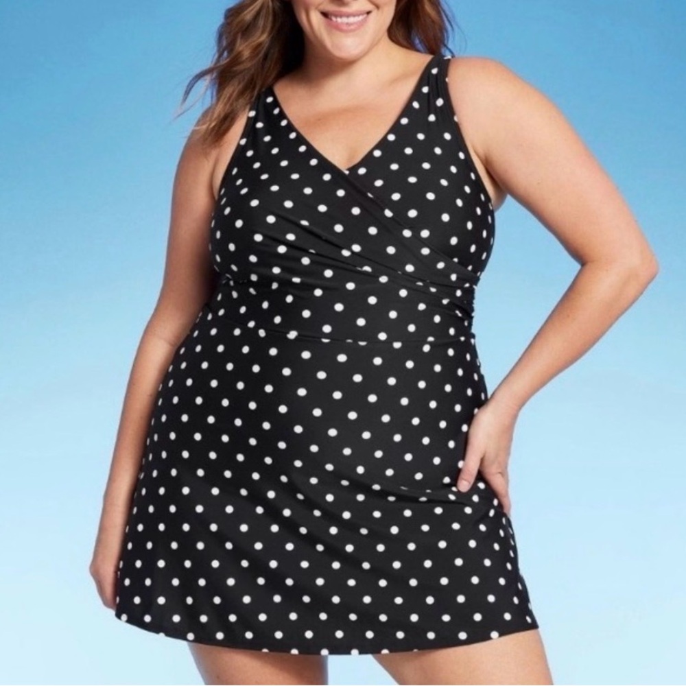 NWT SHEIN Black Swimdress with Multi-colored Polka Dots. Size 4X